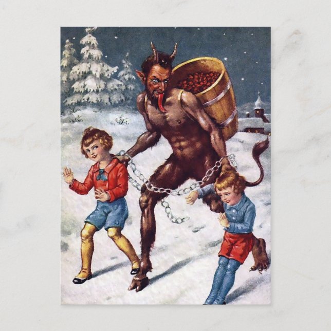 Vintage Krampus Weihnachtspostkarte Postkarte (Vorderseite)