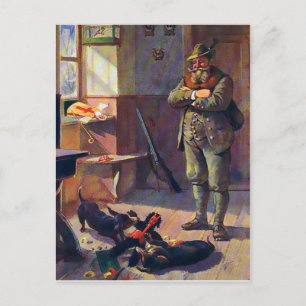 Vintage Krampuspuppe mit Hunden Postkarte