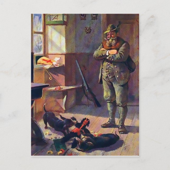 Vintage Krampuspuppe mit Hunden Postkarte (Vorderseite)