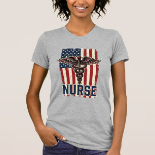 Vintage-Krankenschwester-Flagge Caduceus Rücken De T-Shirt