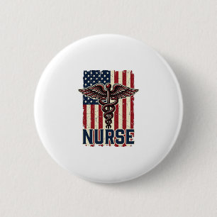 Vintage-Krankenschwester-Flagge Caduceus Rückendes Button