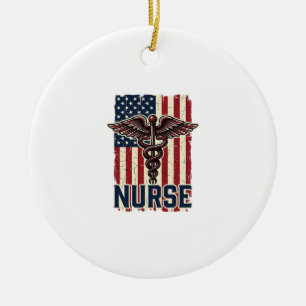 Vintage-Krankenschwester-Flagge Caduceus-Rückendes Keramik Ornament