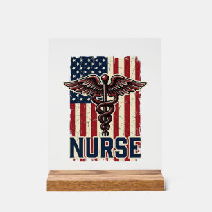 Vintage-Krankenschwester-Flagge Caduceus Rückseite Acrylschild