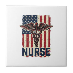 Vintage-Krankenschwester-Flagge Caduceus Rückseite Fliese