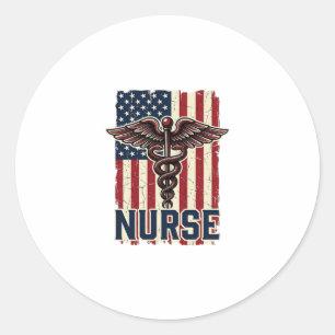 Vintage-Krankenschwester-Flagge Caduceus Rückseite Runder Aufkleber
