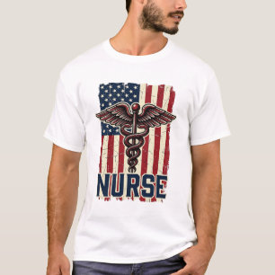 Vintage-Krankenschwester-Flagge Caduceus Rückseite T-Shirt