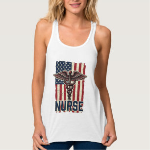 Vintage-Krankenschwester-Flagge Caduceus Rückseite Tank Top