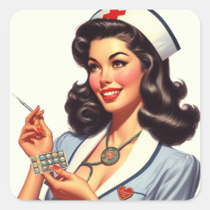 Vintage-Krankenschwester-Illustration Quadratischer Aufkleber