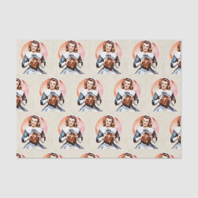 Vintage Krankenschwester mit der Bibel Seidenpapier (Vorderseite)