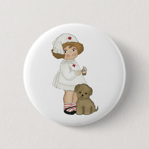 Vintage Krankenschwester mit Welpen-T-Shirts und G Button
