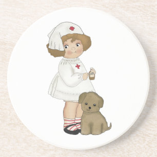 Vintage Krankenschwester mit Welpen-T-Shirts und G Getränkeuntersetzer
