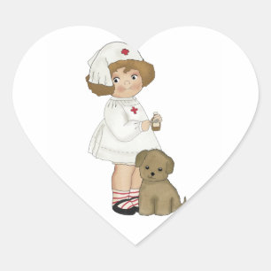 Vintage-Krankenschwester Mit Welpen T-Shirts und G Herz-Aufkleber