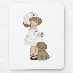 Vintage-Krankenschwester Mit Welpen T-Shirts und G Mousepad