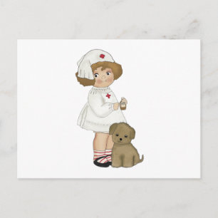 Vintage Krankenschwester mit Welpengeschenken und  Postkarte
