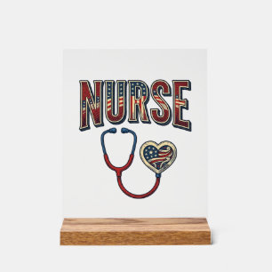 Vintage-Krankenschwester-patriotisches-Stethoskop- Acrylschild