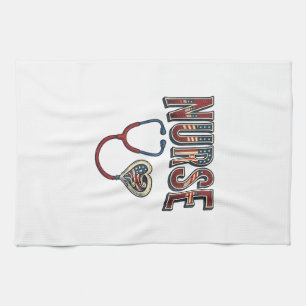 Vintage-Krankenschwester-Patriotisches-Stethoskop- Geschirrtuch