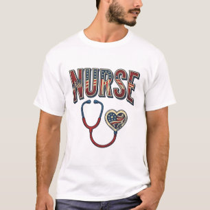 Vintage-Krankenschwester-patriotisches Stethoskop- T-Shirt