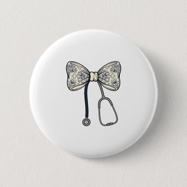 Vintage-Krankenschwester-Schleife Stethoskop Flora Button (Vorderseite)
