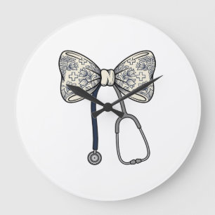 Vintage-Krankenschwester-Schleife Stethoskop Flora Große Wanduhr