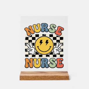 Vintage-Krankenschwester Smiley Karo Hemd Design_1 Acrylschild