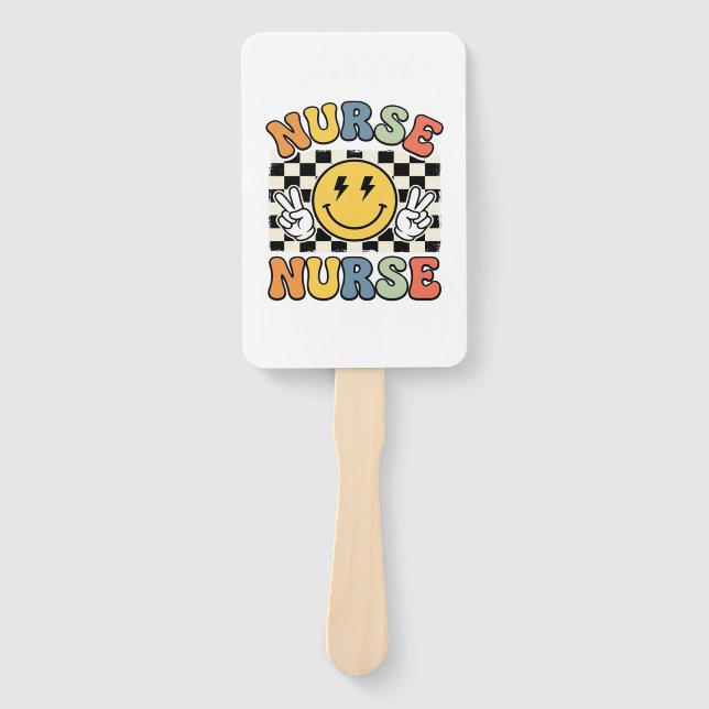 Vintage-Krankenschwester Smiley Karo Hemd Design_1 Fächer (Vorderseite)