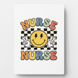 Vintage-Krankenschwester Smiley Karo Hemd Design_1 Fotoplatte