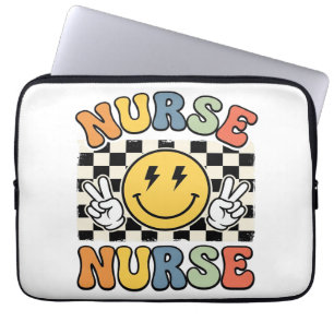Vintage-Krankenschwester Smiley Karo Hemd Design_1 Laptopschutzhülle