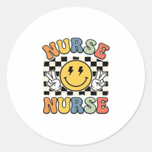 Vintage-Krankenschwester Smiley Karo Hemd Design_1 Runder Aufkleber