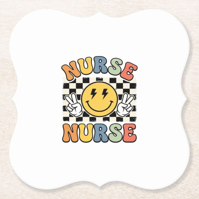 Vintage-Krankenschwester Smiley Karo Hemd Design_1 Untersetzer (Vorderseite)