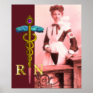 VINTAGE KRANKENSCHWESTER und Gold Caduceus NR Embl Poster