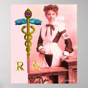 VINTAGE KRANKENSCHWESTER und Gold Caduceus NR Embl Poster