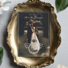 Vintage Kranz Monogram Elegantes Hochzeitsfoto Dankeskarte