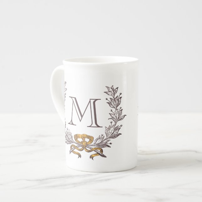 Vintage-Kranz personalisiertes Monogramm Anfangsbu Prozellantasse (Vorderseite Links)