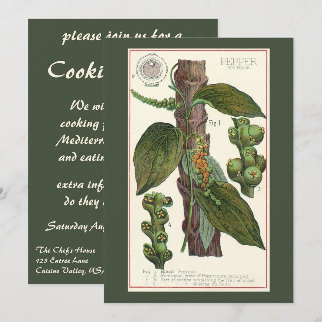 Vintage Kräuter Gewürze, Pflanze Black Pepper Einladung (Vorne/Hinten)