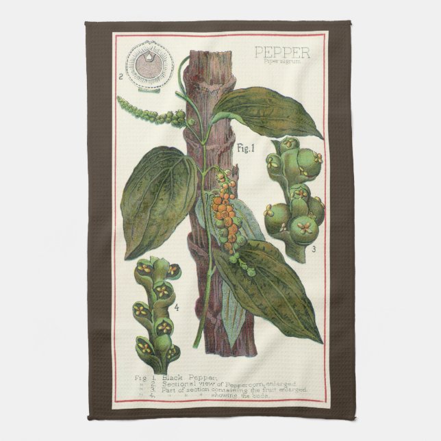 Vintage Kräuter Gewürze, Pflanze Black Pepper Geschirrtuch (Vertikal)