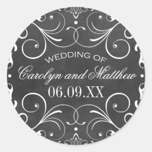 Vintage-Kreidetafel-Monogramm-Hochzeit Runder Aufkleber