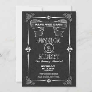 Vintage-Kreidetafel-Save-the-Date-Postkarte Einladung