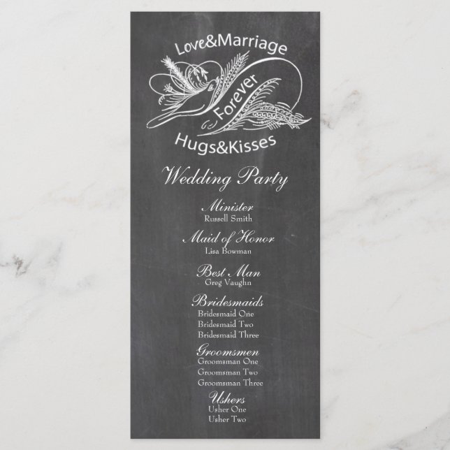 Vintage-Kreidetafel-Tauben-Hochzeitsprogramm Programm (Vorderseite)