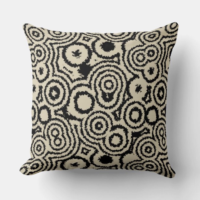 Vintage Kreise aus Schwarz und Taupe Kissen (Vorderseite)