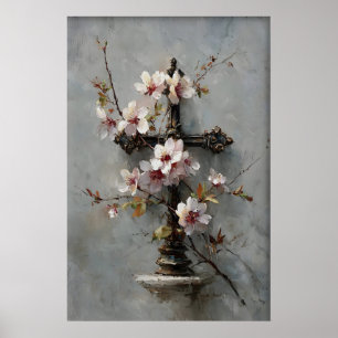 Vintage-Kreuz-Wandkunst, Ostern Christlicher Frühl Poster