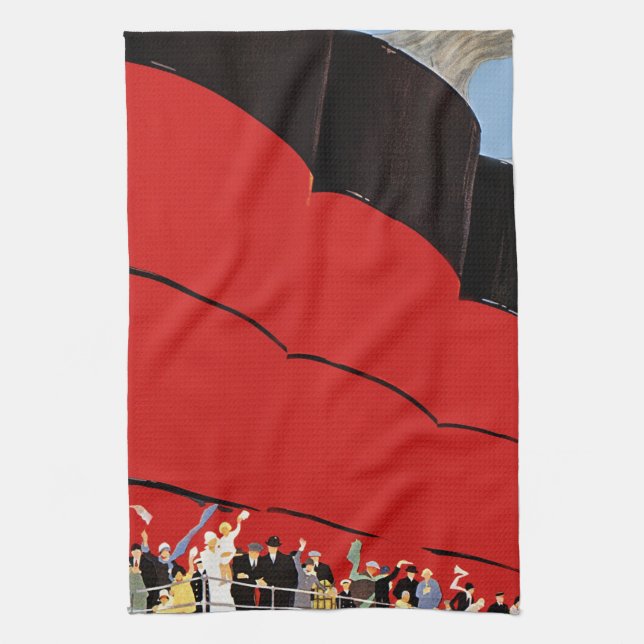 Vintage Kreuzfahrtpassagiere Abschied nehmen Küchentuch (Vertikal)