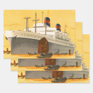 Vintage-Kreuzfahrtschiff in den Orient mit Dschunk Geschenkpapier Set