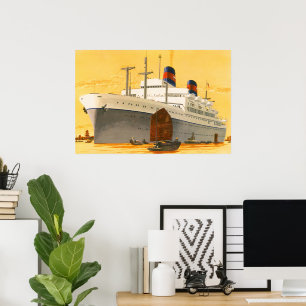Vintage-Kreuzfahrtschiff in den Orient mit Dschunk Poster