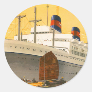 Vintage-Kreuzfahrtschiff in den Orient mit Dschunk Runder Aufkleber