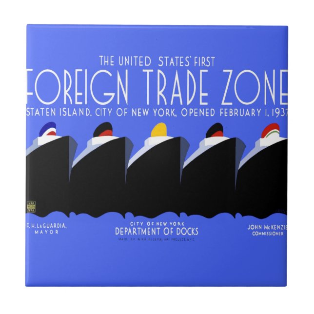 Vintage Kreuzfahrtschiffe Art Deco Poster Fliese (Vorderseite)