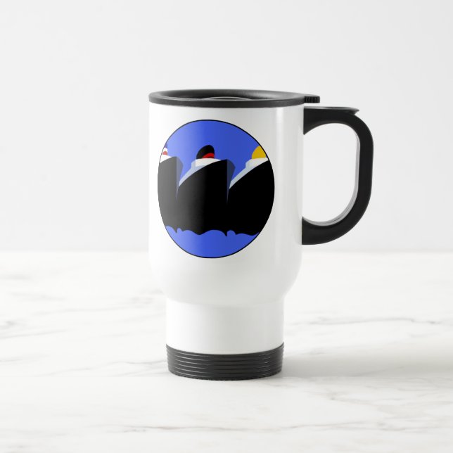 Vintage Kreuzfahrtschiffe Art Deco Poster Reisebecher (Rechts)