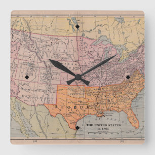 Vintage Kriegs-Ära-Karte 1861 US zivile Quadratische Wanduhr