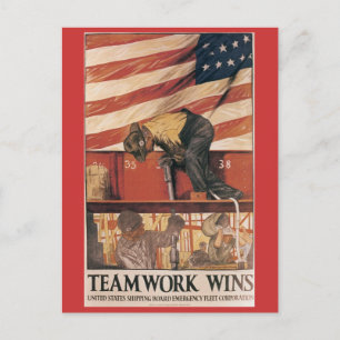 Vintage Kriegspostkarten, Teamwork gewinnt Postkarte