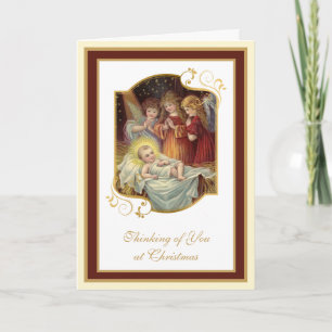 Vintage Krippe Jesus Religiöse Engel Weihnachten Karte