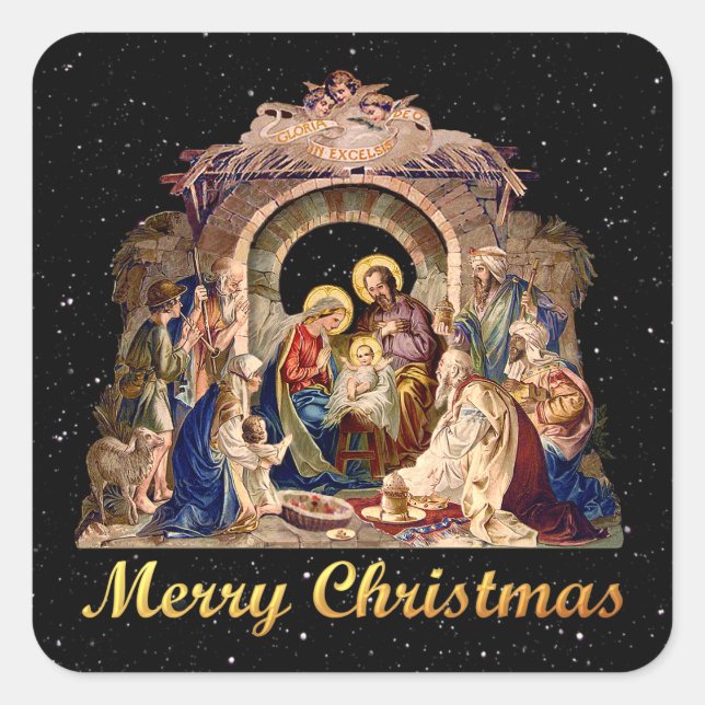 Vintage Krippensticker Quadratischer Aufkleber (Vorderseite)